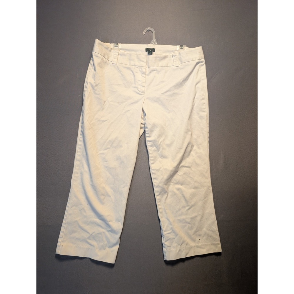 J.Crew Capri Pants Womens 12 Cream Stretch City Fit Straight Leg Flat Front